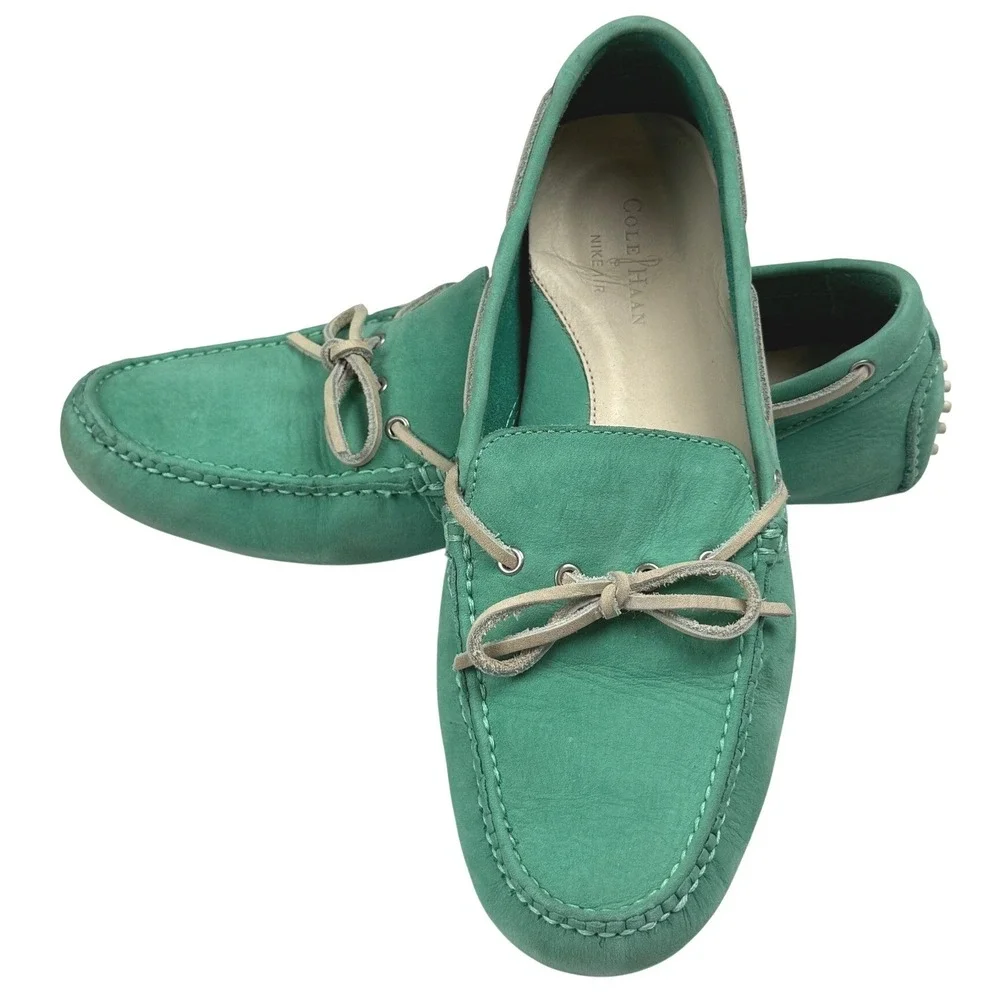 Cole Haan Nike Air Teal Green Leather Driving Loafers Shoes Mens 10B